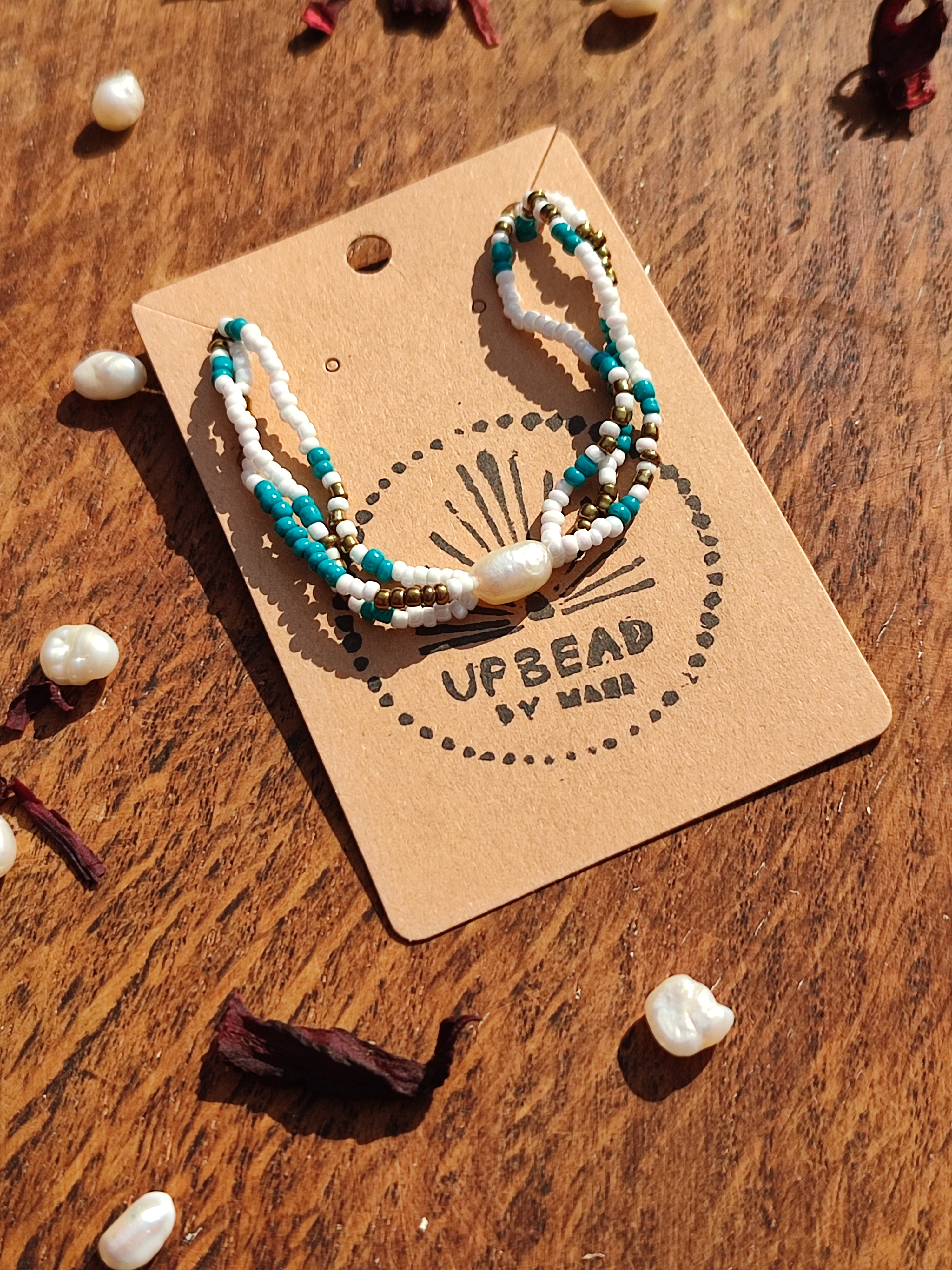 up-cycled, turquoise, beaded, pearl bracelet